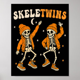 Twins Halloween Matching Skeletwins Funny Dancing Poster