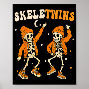 Twins Halloween Matching Skeletwins Funny Dancing Poster