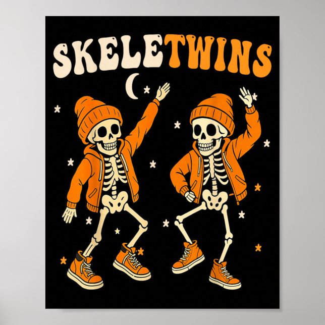 Twins Halloween Matching Skeletwins Funny Dancing Poster (Front)