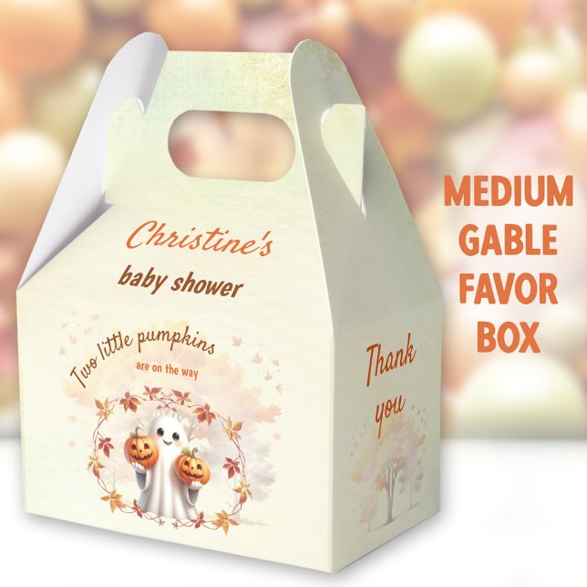 Twins Halloween Pumpkin Ghost Baby Shower Medium Favour Box (Twins Baby Shower Medium Gable Favor Boxes - You can choose from 3 sizes of these gable favor boxes)