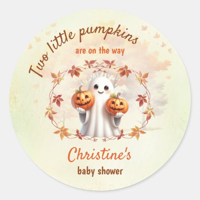 Twins Halloween Pumpkin Ghost Unisex Baby Shower Classic Round Sticker (Front)