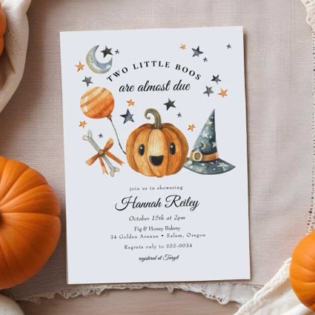 Twins Halloween Pumpkin Little Boo Baby Shower Invitation (Creator Uploaded)