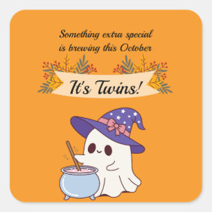 Twins Halloween Themed Pregnancy Announcement Square Sticker