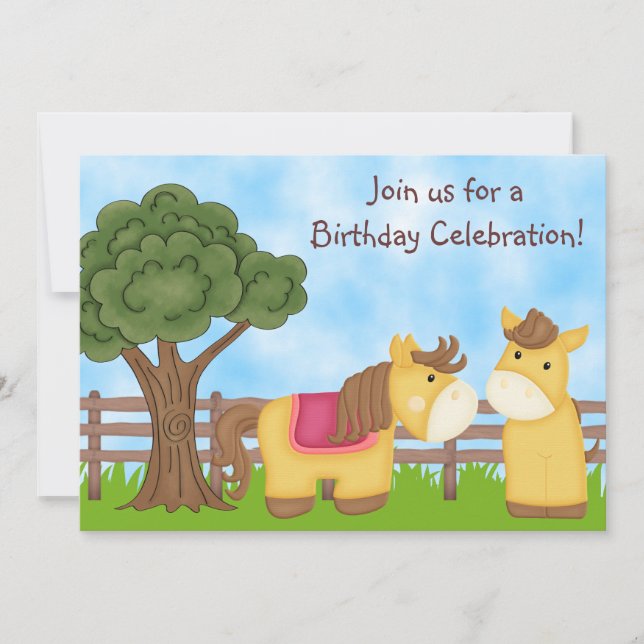 Twins Horse Birthday Invite ~ Twin Girl and Boy (Front)