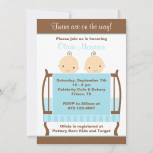 Twins in Blue Crib Invitations
