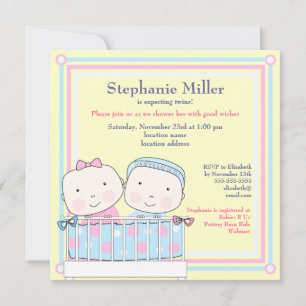Twins in Crib, Girl and Boy Baby Shower Invitation