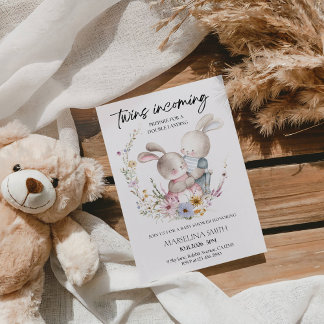 Twins Incoming Baby Shower-Minimal Twin Baby Party Invitation