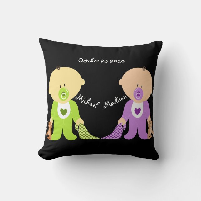 Twins Keepsake with both names Cushion (Front)