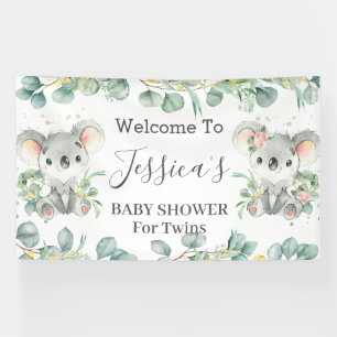 Twins Koala Eucalyptus Greenery Welcome Backdrop Banner
