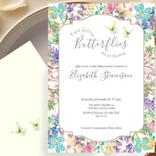 Twins Little Butterflies Floral Baby Shower  Invitation