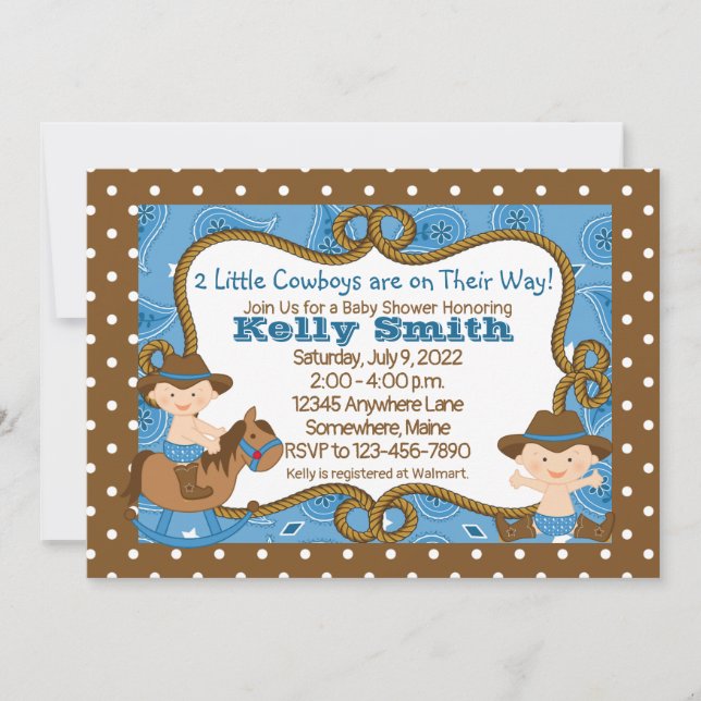 Twins Little Cowboy Baby Shower Invitations (Front)