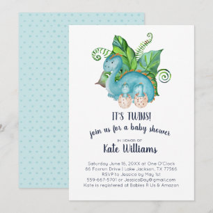 Twins Little Dinosaurs Baby Shower Invitation