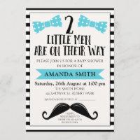 Twins Little Man Moustache Baby Shower Invitation