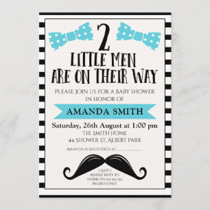Twins Little Man Moustache Baby Shower Invitation