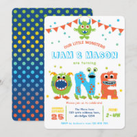 Twins little monsters 1st birthday party boy first