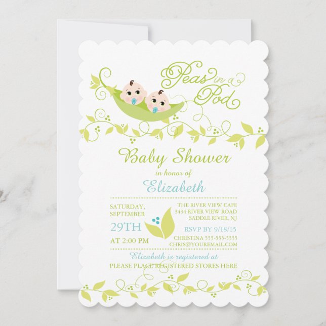 Twins Little Peas Boys Baby Shower Invitation (Front)