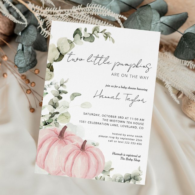 Twins Little Pumpkin Pink Girl Fall Baby Shower Invitation (Creator Uploaded)
