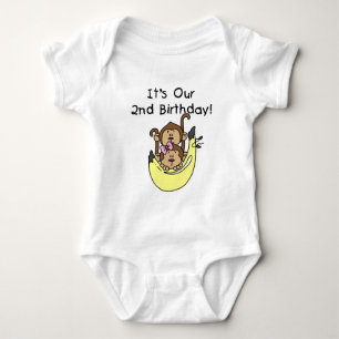 Twins Monkey Boy and Girl 2nd Birthday Baby Bodysuit