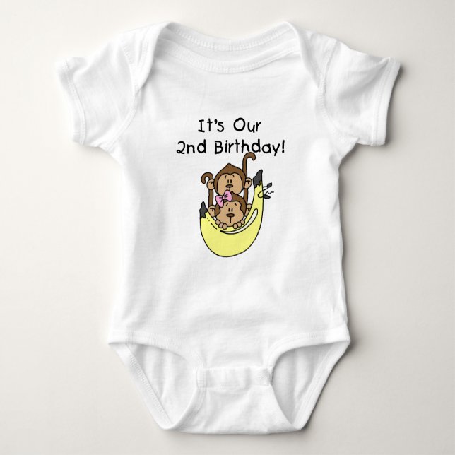 Twins Monkey Boy and Girl 2nd Birthday Baby Bodysuit (Front)