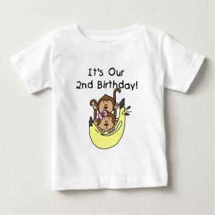 Twins Monkey Boy and Girl 2nd Birthday Baby T-Shirt
