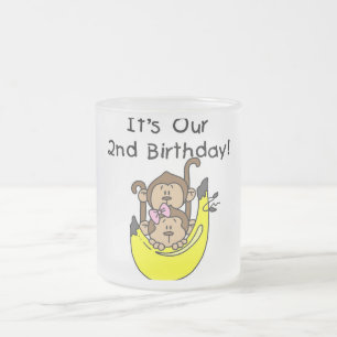Twins Monkey Boy and Girl 2nd Birthday Frosted Glass Coffee Mug