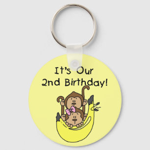 Twins Monkey Boy and Girl 2nd Birthday Key Ring