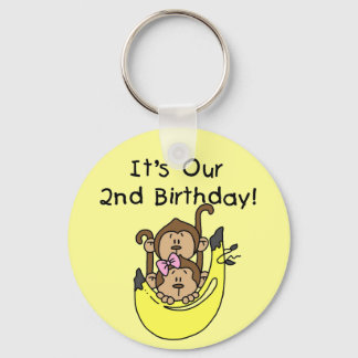 Twins Monkey Boy and Girl 2nd Birthday Key Ring