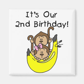 Twins Monkey Boy and Girl 2nd Birthday Magnet