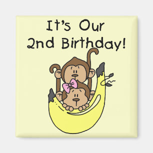 Twins Monkey Boy and Girl 2nd Birthday Magnet