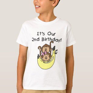 Twins Monkey Boy and Girl 2nd Birthday T-Shirt