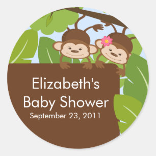 Twins Monkey Jungle Safari Baby Shower Sticker