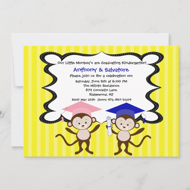 Twins Monkeying Around Graduation Invitation (Front)