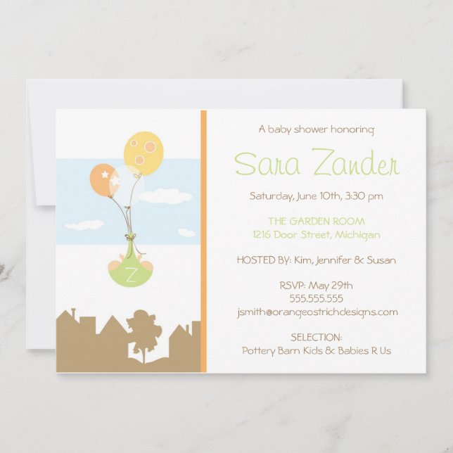 Twins Monogram Balloon Baby Shower Invitation (Front)