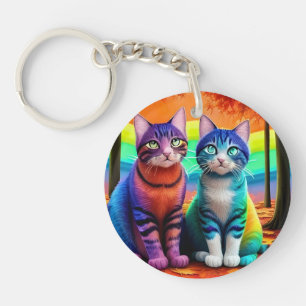 Twins of Cats Digital Art-56467 Key Ring