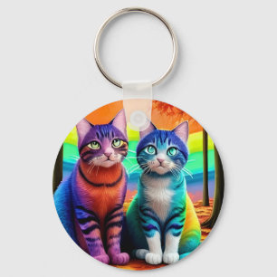 Twins of Cats Digital Art-56467 Key Ring