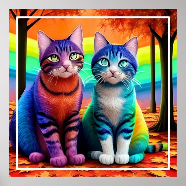 Twins of Cats Digital Art-56467 Poster (Front)