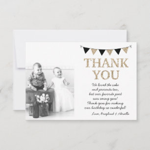 Twins Onederful Thank You Card, Gold Faux Glitter Card
