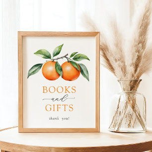 Twins Orange Baby Shower Books and Gifts Poster