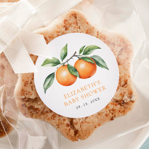 Twins Orange Baby Shower Classic Round Sticker