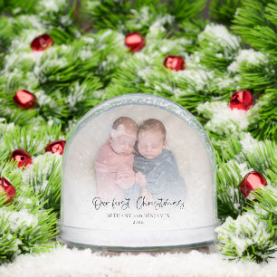 Twins Our First Christmas 2 Photos Script Baby Snowglobe