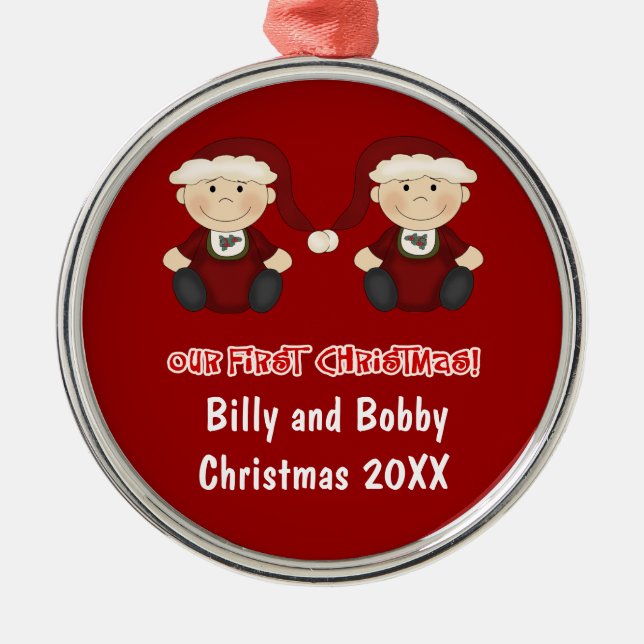 Twins:  Our First Christmas Customisable Metal Tree Decoration (Front)