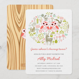 Twins Owl Baby Shower Invite Girls Pink