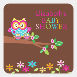 Twins Owl Thank You Baby Shower  Square Sticker