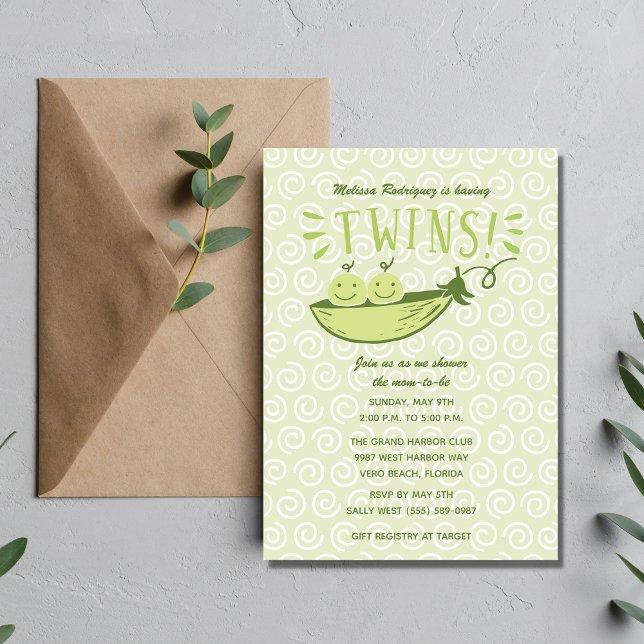 Twins Peas in a Pod Green Baby Shower Invite (Creator Uploaded)