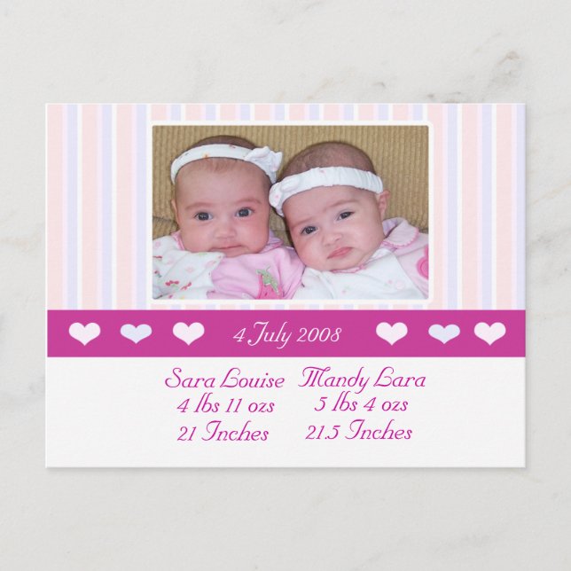 Twins Photo Birth Announcement Postcard (Front)