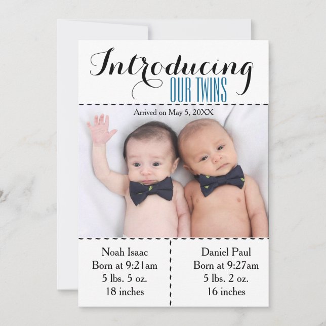 Twins Photo Birth Announcment Twin Boys Announcement (Front)