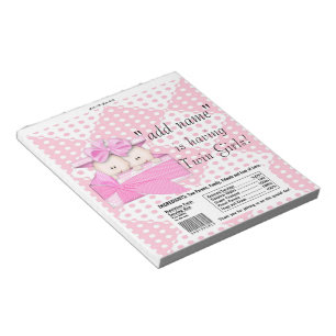 Twins Pink Baby Shower Candy Bar Wrappers Favours Notepad
