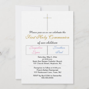 Twins Pink Blue Gold Colour First Holy Communion Invitation