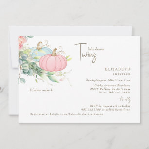  Twins Pink & Blue Little Pumpkins Baby Shower Invitation