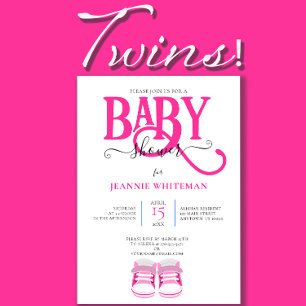 Twins Pink Booties Baby Shower Invitation
